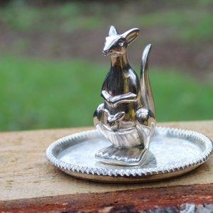 Vintage Kangaroo Ring Holder – Silver-Plated Trinket Dish – 3" –